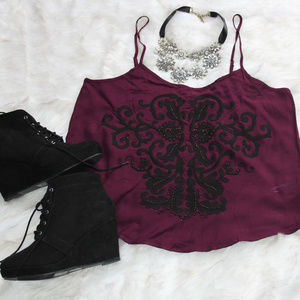 Forever 21 purple embroidered pattern tank top